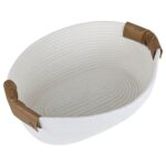Cesto De Tela Blanco, Con Asas Marrones - 36x25cm - Imagen 2