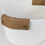 Cesto De Tela Blanco, Con Asas Marrones - 36x25cm - Imagen 3