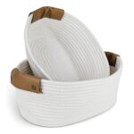 Cesto De Tela Blanco, Con Asas Marrones - Set x 2