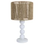Lámpara De Mesa, Pantalla De Yute Con Base De Madera Con Esferas