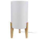Lámpara De Mesa, Pantalla Cilíndrica Con Trípode De Madera