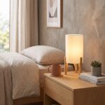 Lámpara De Mesa, Pantalla Cilíndrica Con Trípode De Madera - Imagen 5