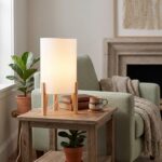 Lámpara De Mesa, Pantalla Cilíndrica Con Trípode De Madera - Imagen 6